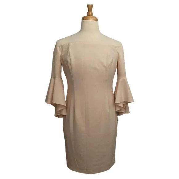 🛑SOLD🛑Calvin Klein Off the Shoulder Sheath Ruffled Sleeve Dress Women Size 14 - Picture 3 of 12